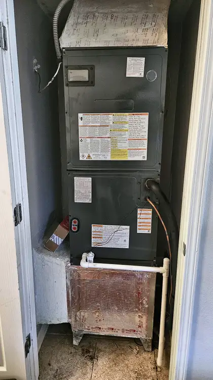 Air handler installation in a hallway closet with new supply plenum, Jacksonville FL